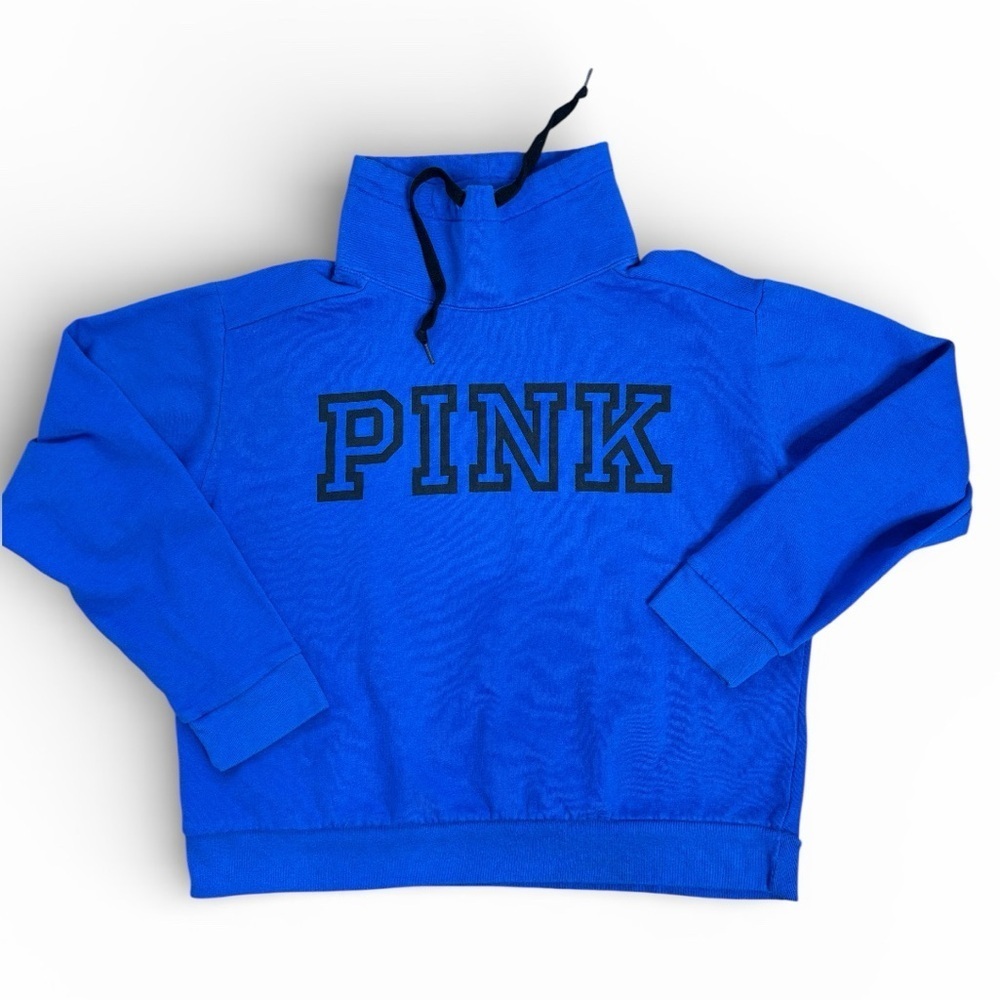 Victoria's Secret PINK Blue Mock Neck Sweater Women's Size Large Large Logo